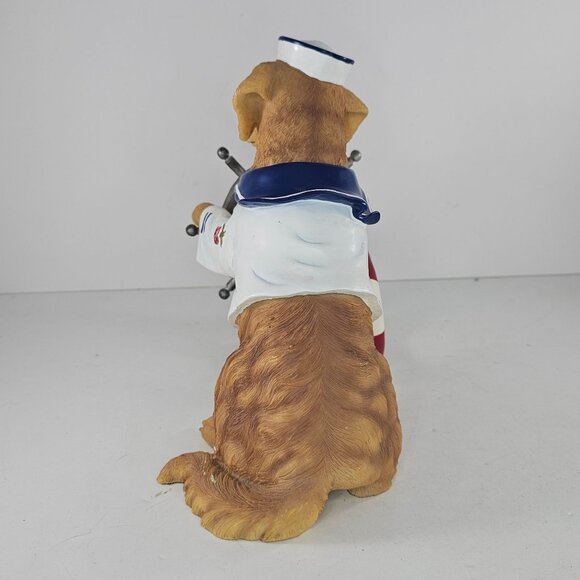 Golden Retriever Nautical Figurine In Sailor Outfit Ship Wheel By Punch Studio - Picture 3 of 8
